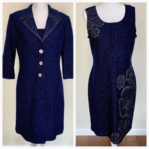 St. John Navy Blue Evening Dress and Jacket Set, Sz 10, EUC